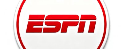 ESPN体育媒体品牌标识,红色字体配白色背景圆形徽章
